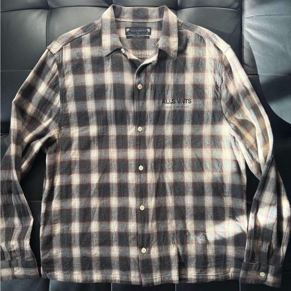 All Saints plaid long sleeve button up shirt men’s size XL